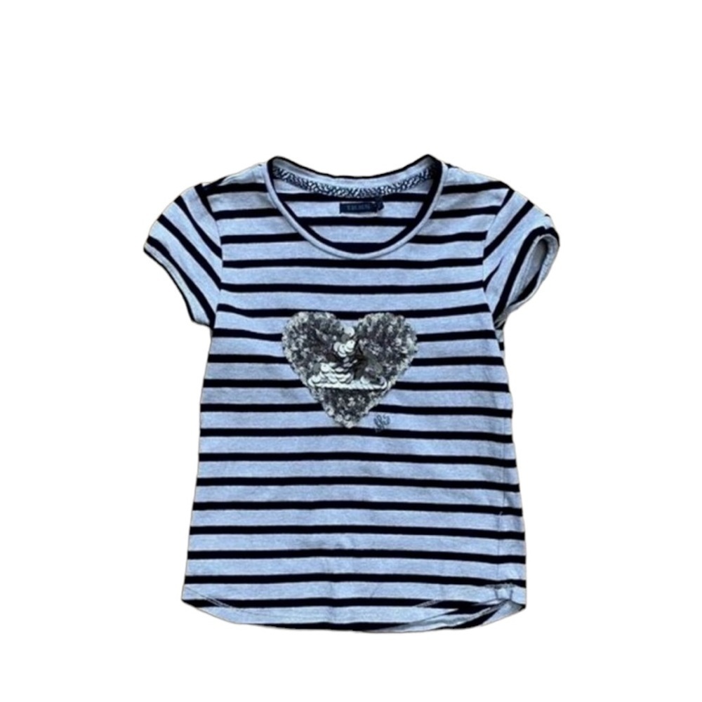 IKKS Sequin Girls Size 6 Heart Striped Tee Shirt Short Sleeves